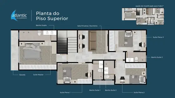 Planta do piso superior com as 4 suítes (página do book)