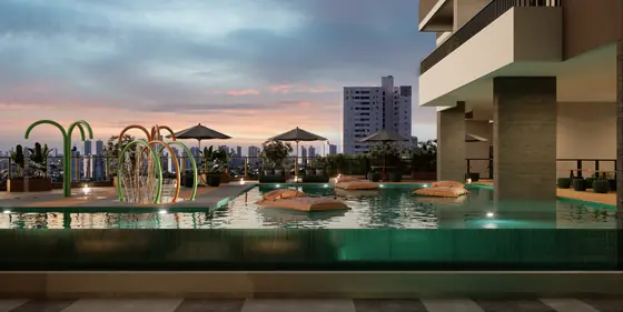 Piscina de borda infinita e acqua kids