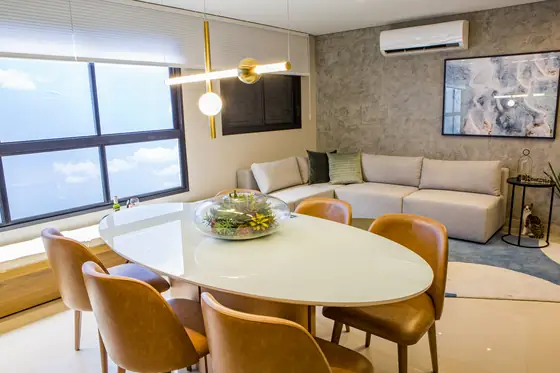 Sala de jantar do decorado de 76 m² (2 suítes)