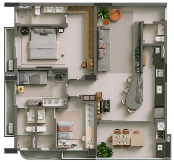Planta humanizada de 119 m², 3 suítes plenas e lavabo, finais 01 e 02
