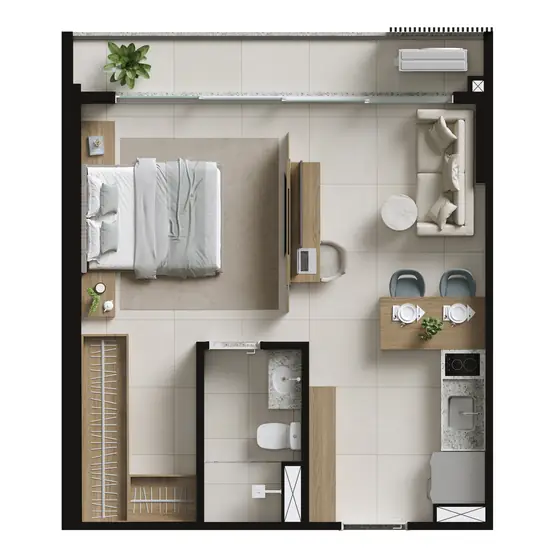 Planta da unidade 311R, 34,45 m² (planta 1 quarto, Torre Madrid)