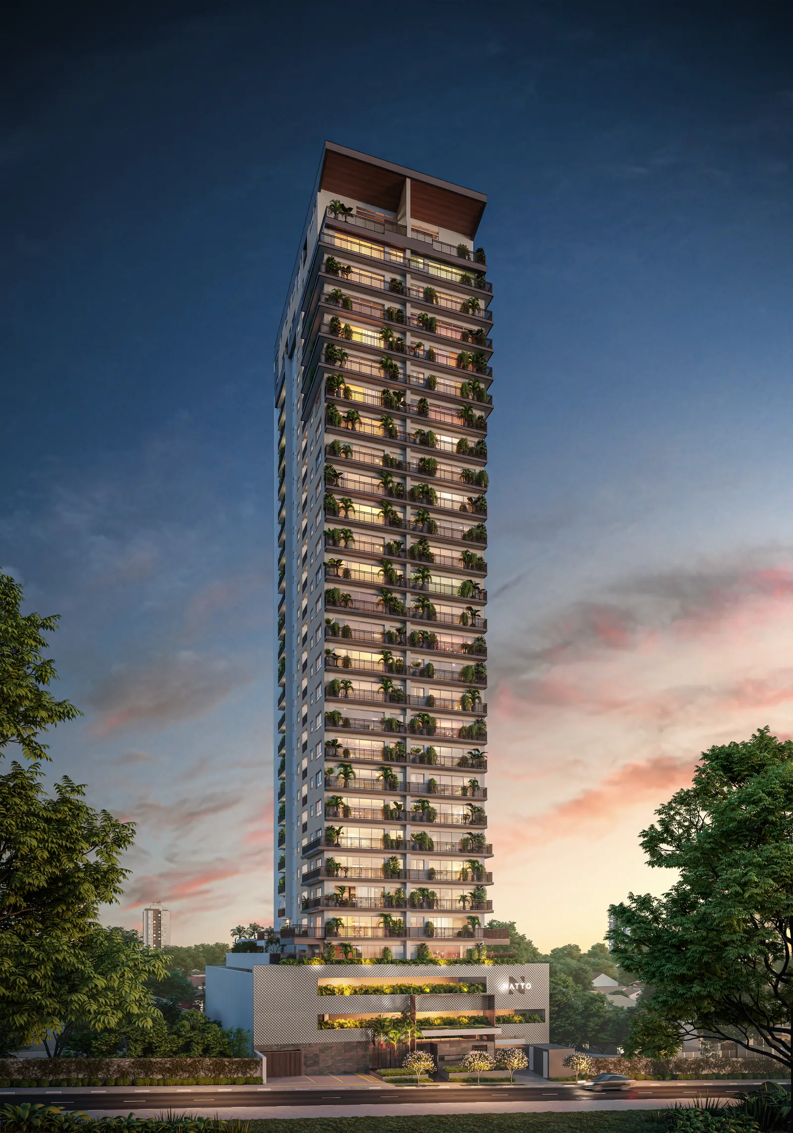 Fachada da torre ao entardecer
