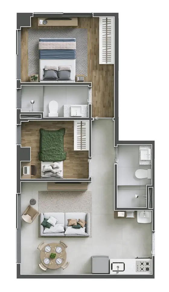 Planta do apartamento de 2 suítes