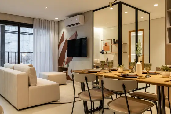 Living e jantar do decorado de 2 quartos