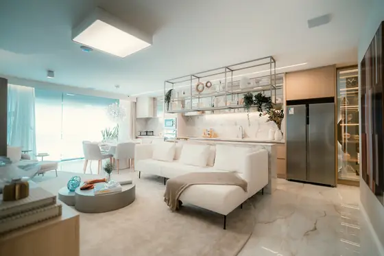 Living do apartamento decorado de 3 suítes