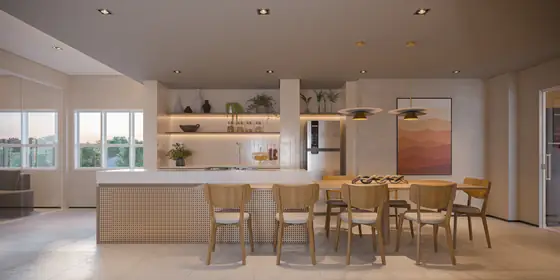 Espaço gourmet integrado ao salão de festas