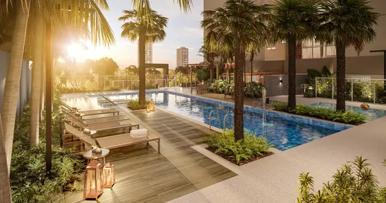 Piscina aquecida com deck molhado